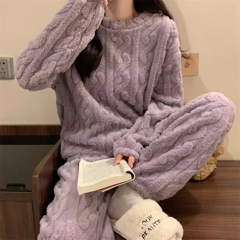 Soft Coral Fleece Pyjamas For Women