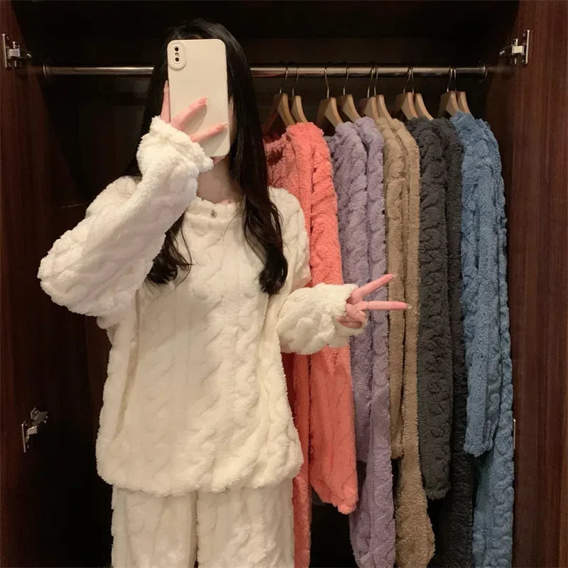 Soft Coral Fleece Pyjamas For Women