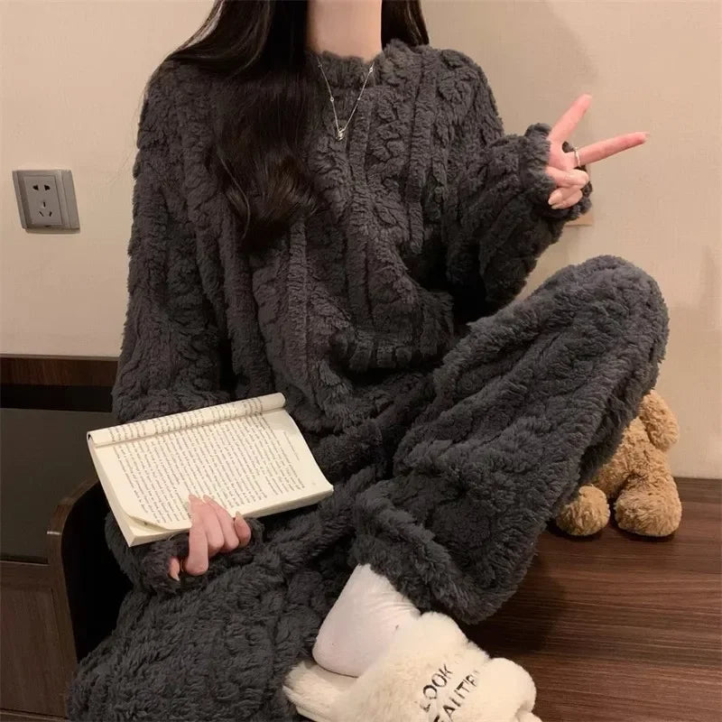 Soft Coral Fleece Pyjamas For Women