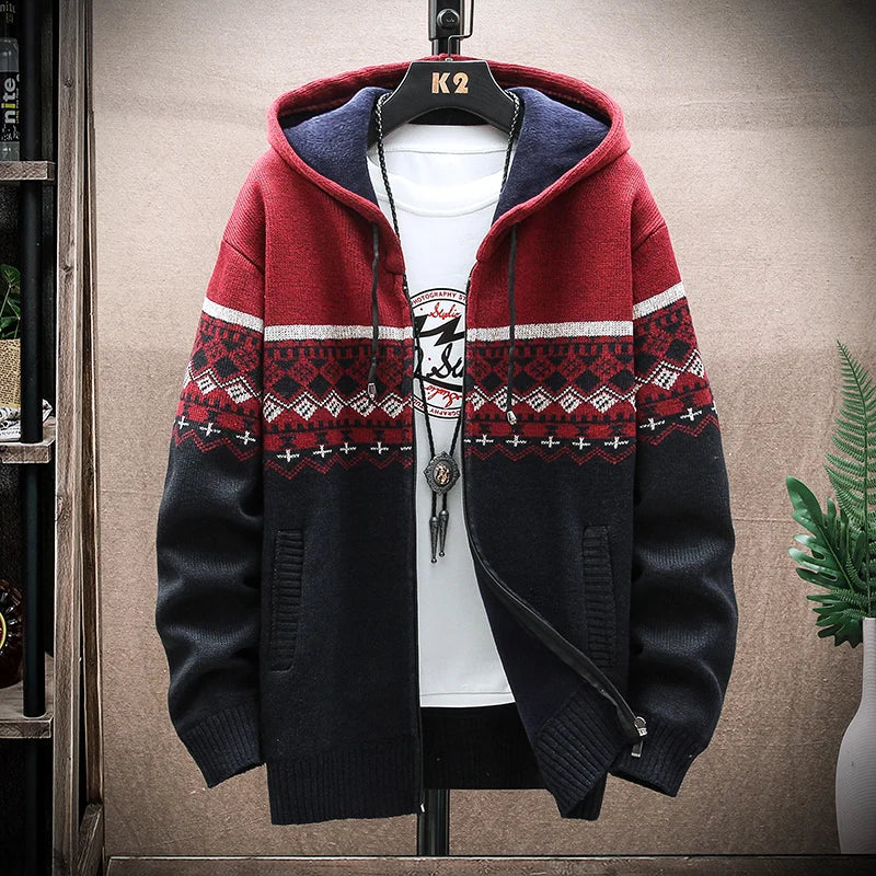 Men's New Plaid Open Hoodie Cardigan