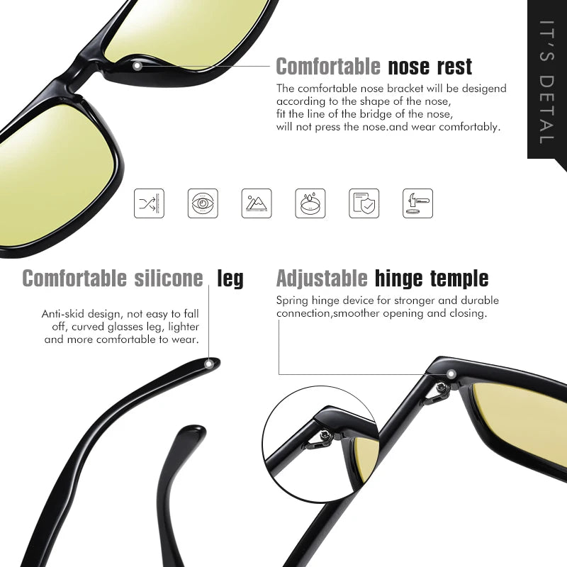 Rivet Square Photochromic Polarized Sunglasses for Men - Day & Night Vision