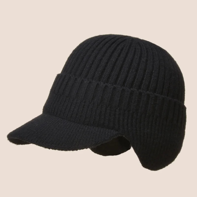 Winter Knitted Hat with Ear Protection, Warm Outdoor Peaked Cap