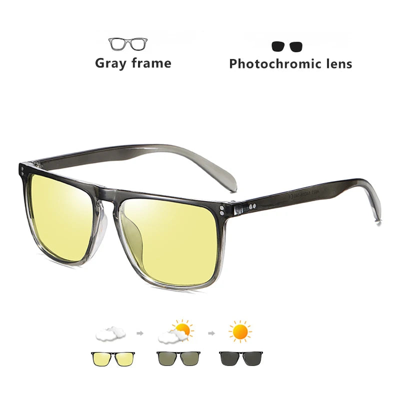 Rivet Square Photochromic Polarized Sunglasses for Men - Day & Night Vision