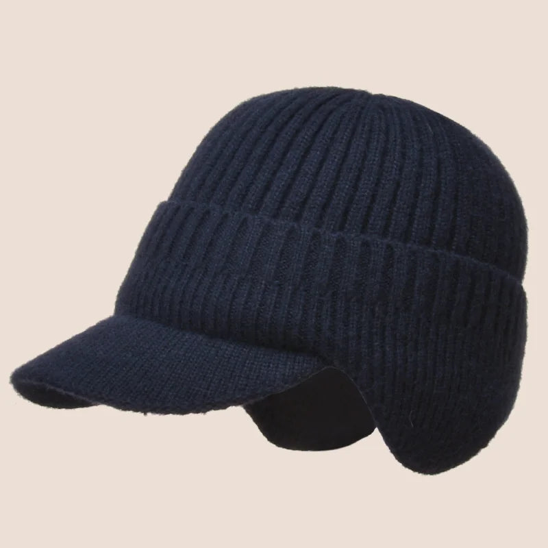 Winter Knitted Hat with Ear Protection, Warm Outdoor Peaked Cap