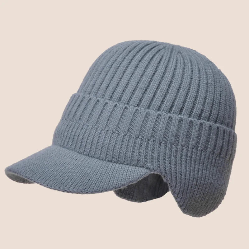 Winter Knitted Hat with Ear Protection, Warm Outdoor Peaked Cap