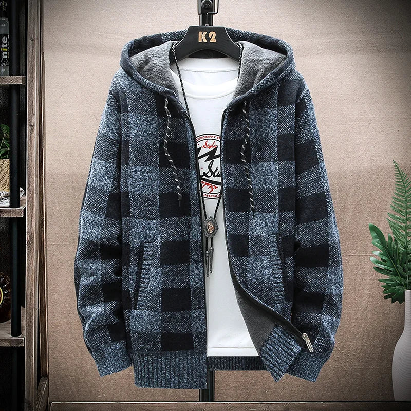 Men's New Plaid Open Hoodie Cardigan