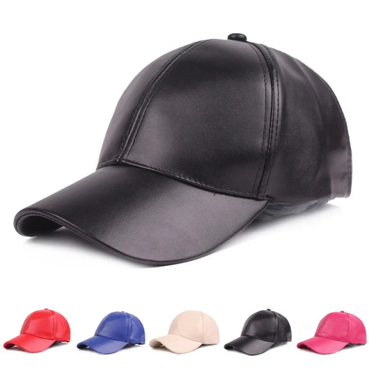 Black & White Baseball Cap for Men & Women - Winter PU Leather Snap back Trucker Cap