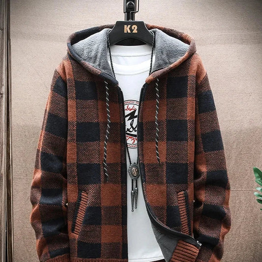 Men's New Plaid Open Hoodie Cardigan