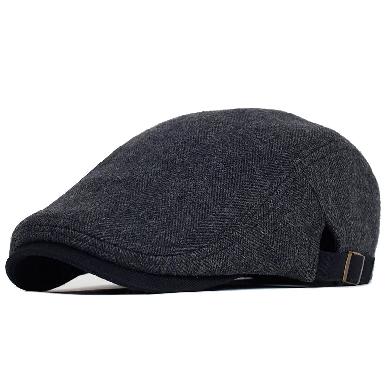 Winter Woolly Newsboy Cap, Herringbone Stripe Gatsby Flat Hat