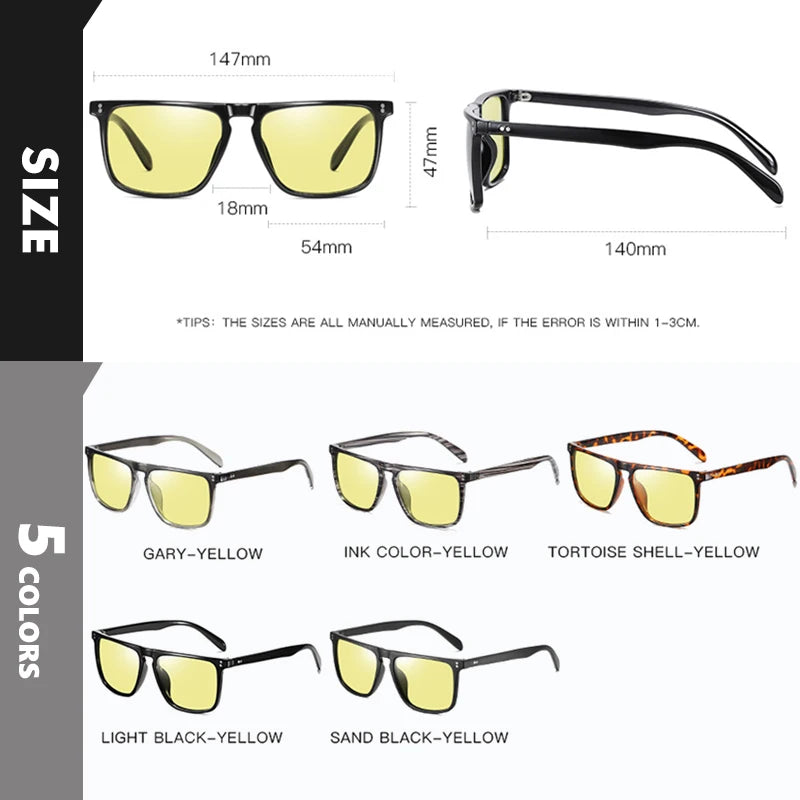 Rivet Square Photochromic Polarized Sunglasses for Men - Day & Night Vision