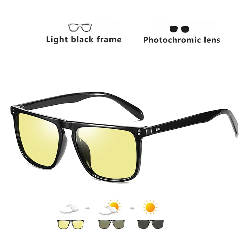 Rivet Square Photochromic Polarized Sunglasses for Men - Day & Night Vision