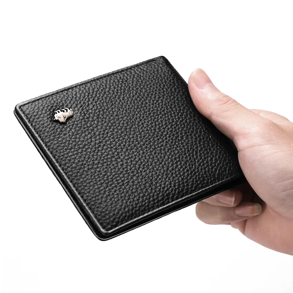 Genuine Leather Bi-fold Wallet with Zipper & Card Holder