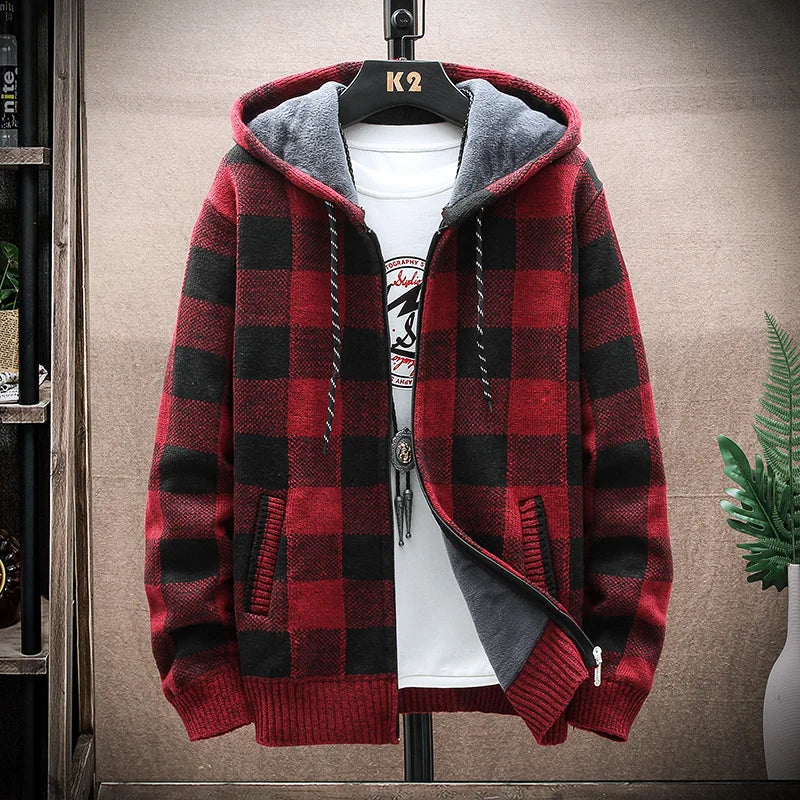 Men's New Plaid Open Hoodie Cardigan