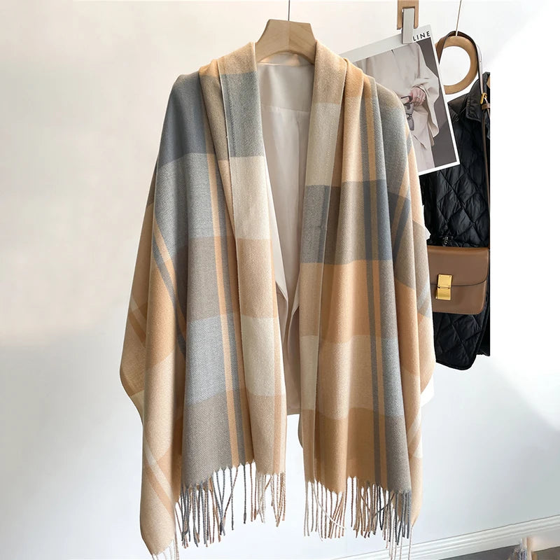 New Warm Cashmere Plaid Scarf & Shawl with Tassels