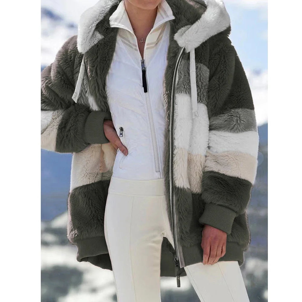 Womens Hooded Cashmere Plaid Coat