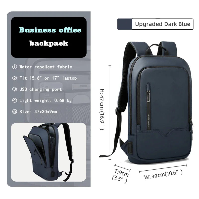 Slim Backpack for Men 15.6" Laptop, Waterproof & Travel Bag with USB Charging