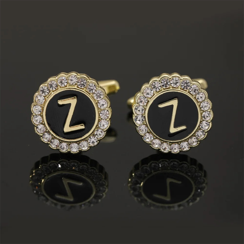 2 Piece Crystal Initial A-Z Cuff links