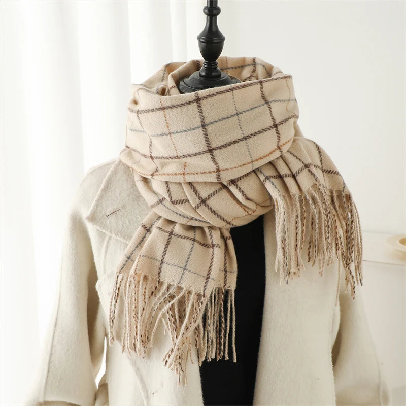 New Warm Cashmere Plaid Scarf & Shawl with Tassels