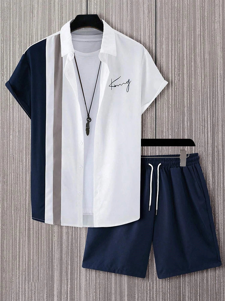 Mens Short-Sleeved Shirt And Beach Shorts Set 2024