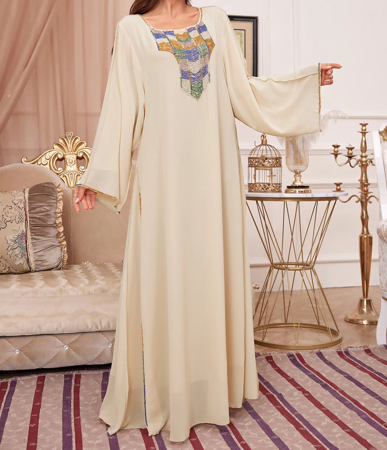 Luxurious Beaded Elegant Kaftan With Long Sleeves