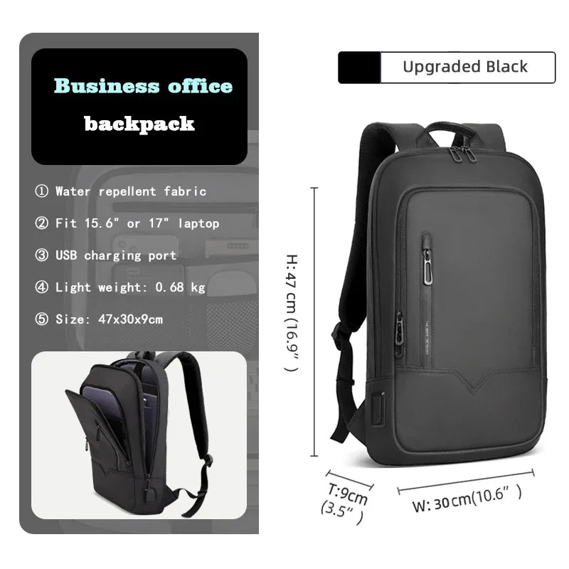 Slim Backpack for Men 15.6" Laptop, Waterproof & Travel Bag with USB Charging