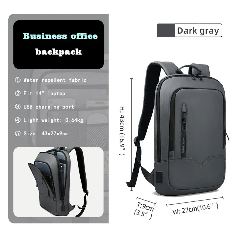 Slim Backpack for Men 15.6" Laptop, Waterproof & Travel Bag with USB Charging