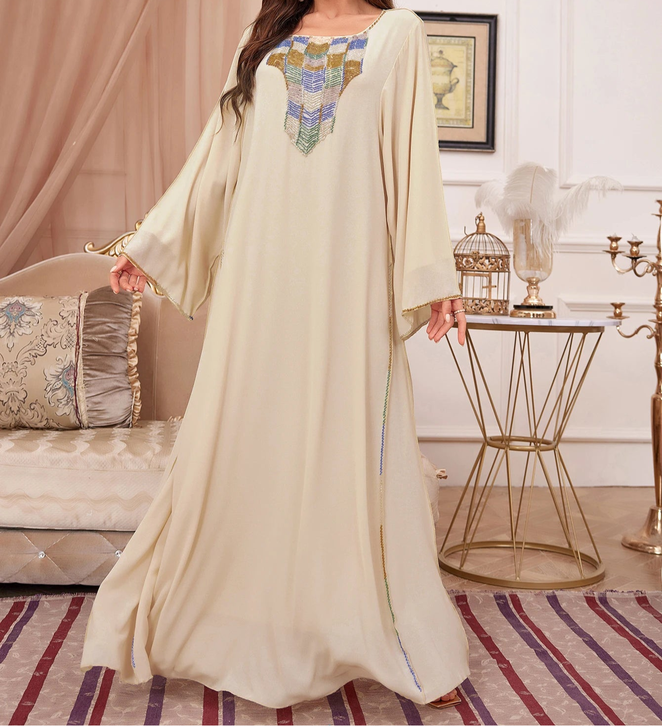 Luxurious Beaded Elegant Kaftan With Long Sleeves