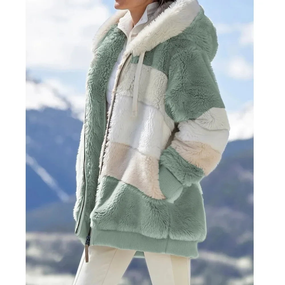 Womens Hooded Cashmere Plaid Coat