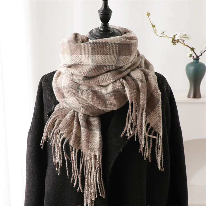 New Warm Cashmere Plaid Scarf & Shawl with Tassels