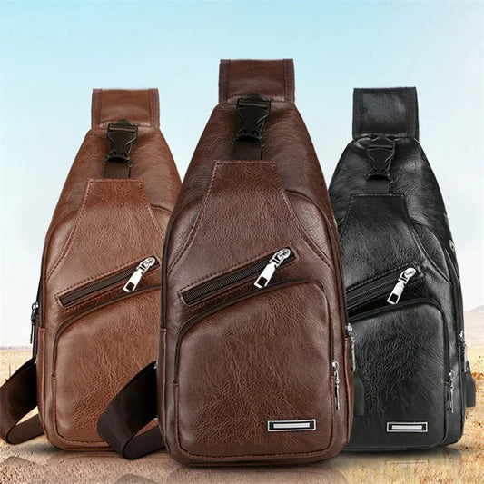 Men's Leather USB Cross-body Chest Bag - Designer Shoulder Bag for Travel