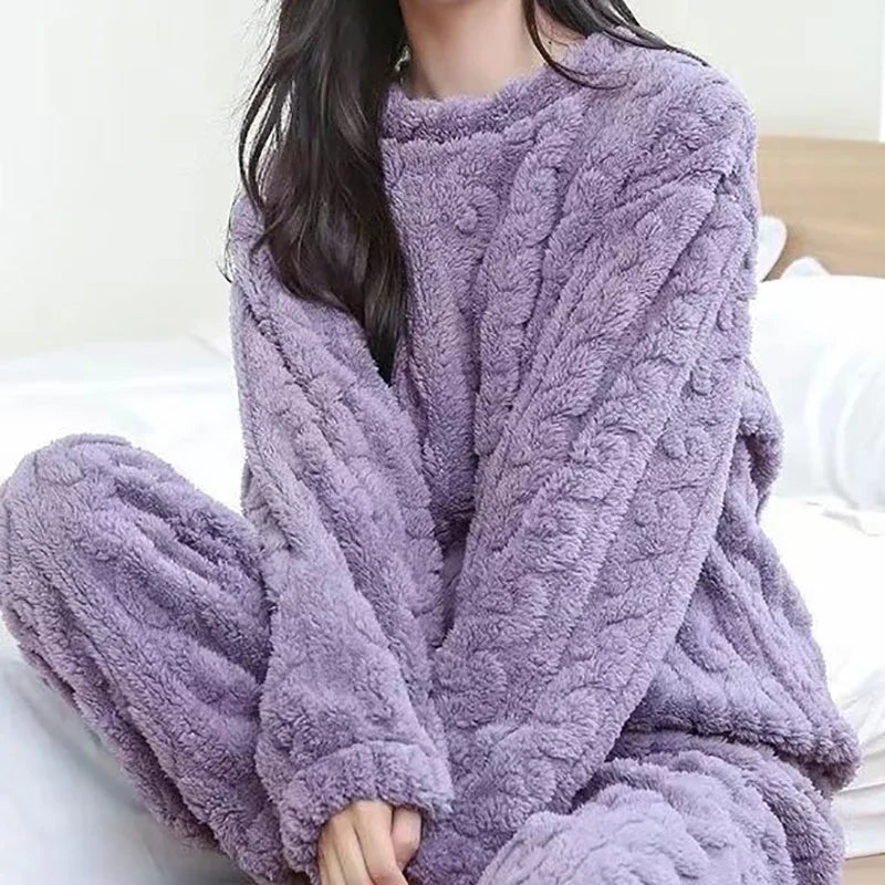 Soft Coral Fleece Pyjamas For Women