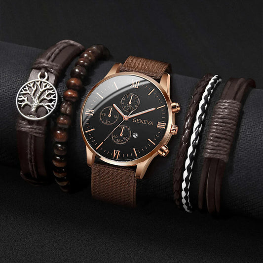 Mens Quartz Watch & Nylon Band Bracelet Set