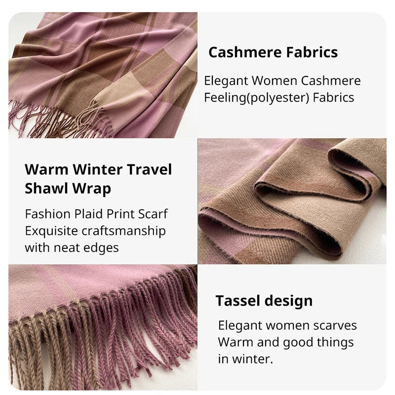 New Warm Cashmere Plaid Scarf & Shawl with Tassels