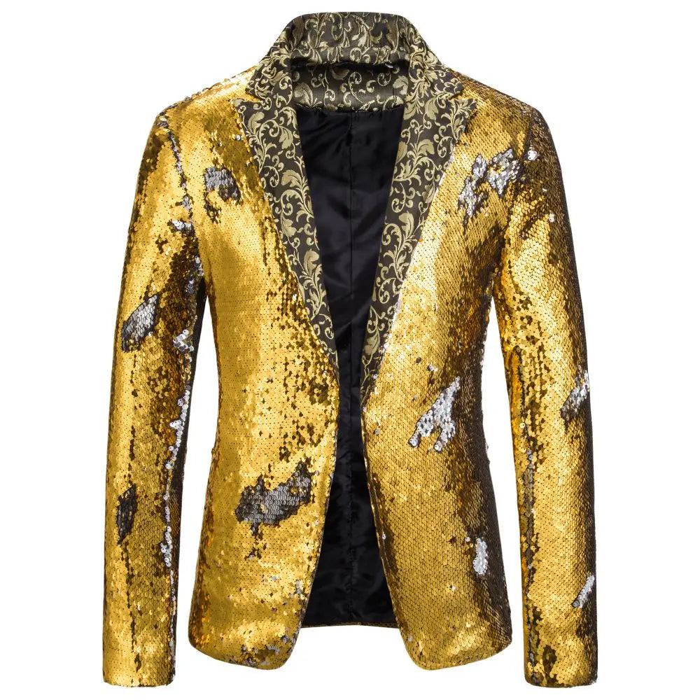 Shiny Two Tone Sequin Collar Blazer