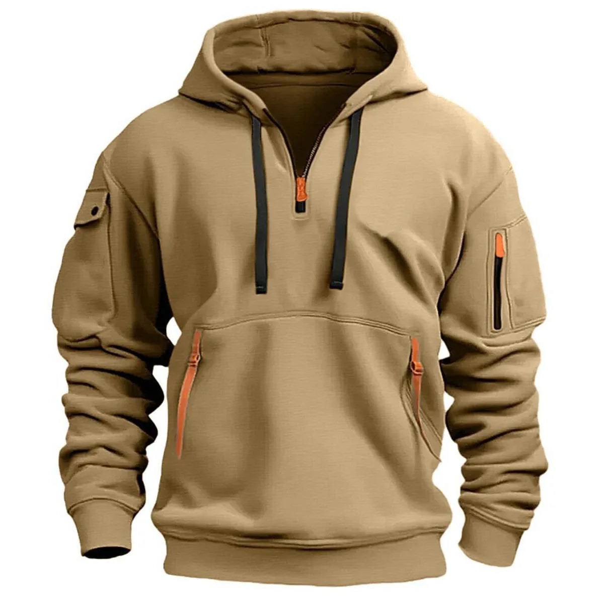 New Multi Pocket Zipper Fleece Hoodie