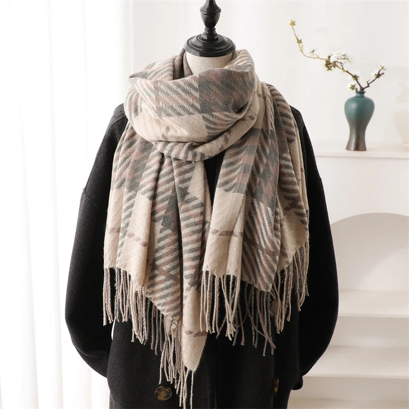 New Warm Cashmere Plaid Scarf & Shawl with Tassels