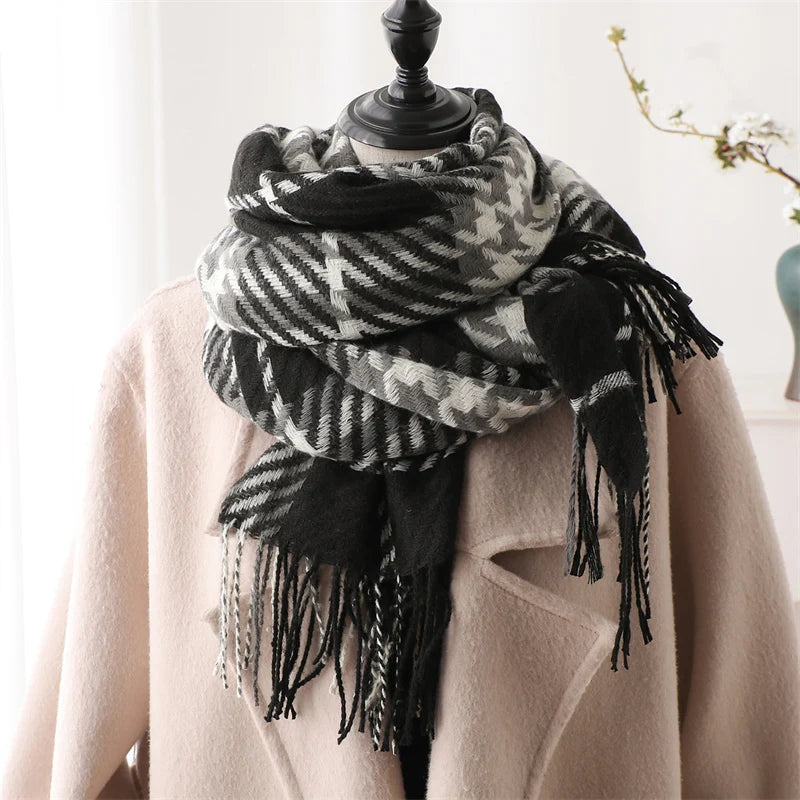 New Warm Cashmere Plaid Scarf & Shawl with Tassels