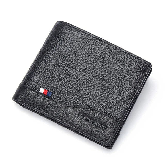 Genuine Leather Bi-fold Wallet with Zipper & Card Holder