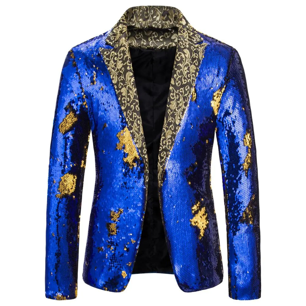 Shiny Two Tone Sequin Collar Blazer