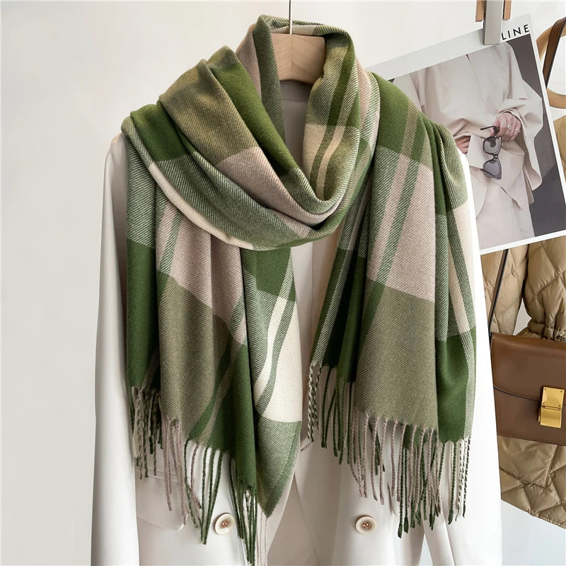 New Warm Cashmere Plaid Scarf & Shawl with Tassels