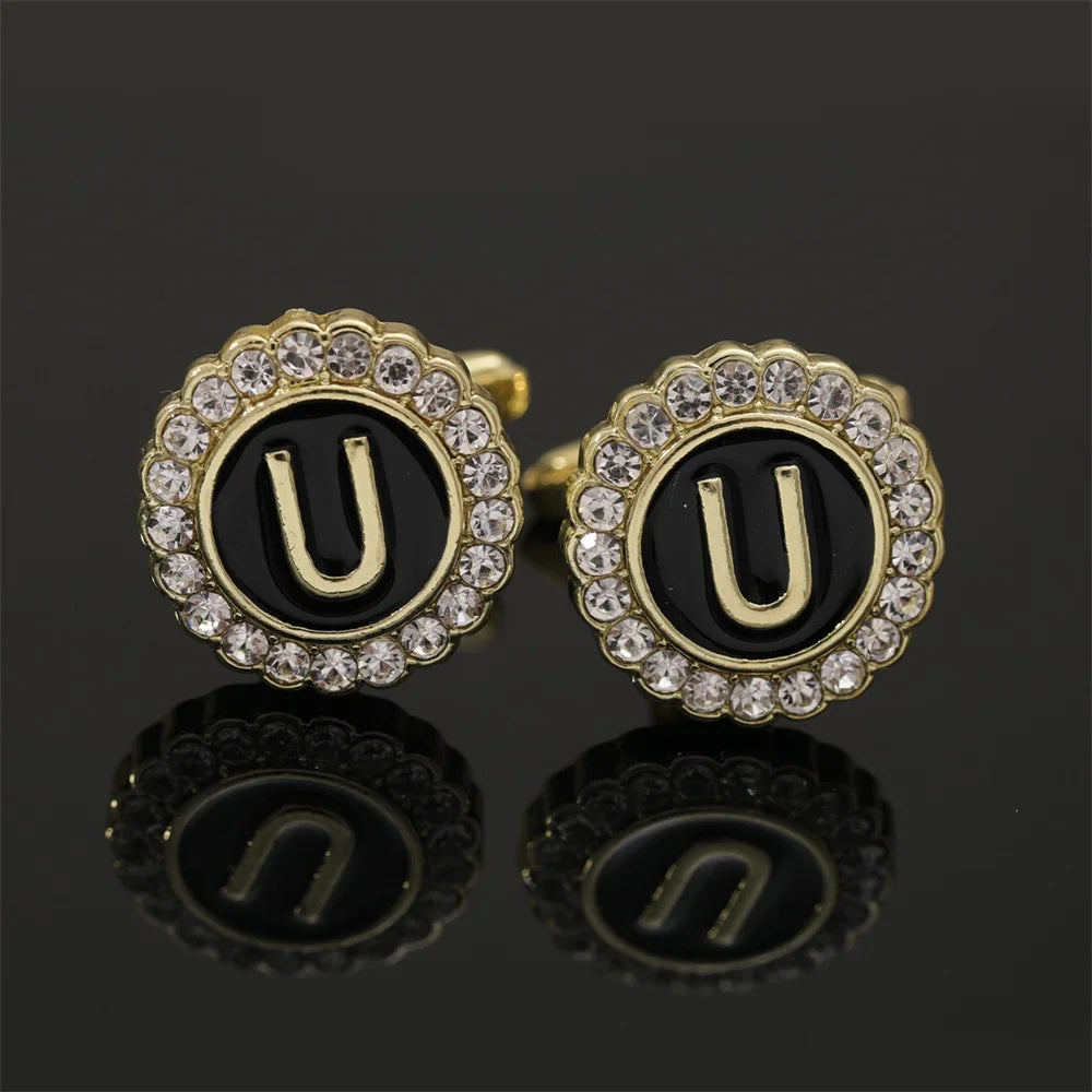 2 Piece Crystal Initial A-Z Cuff links