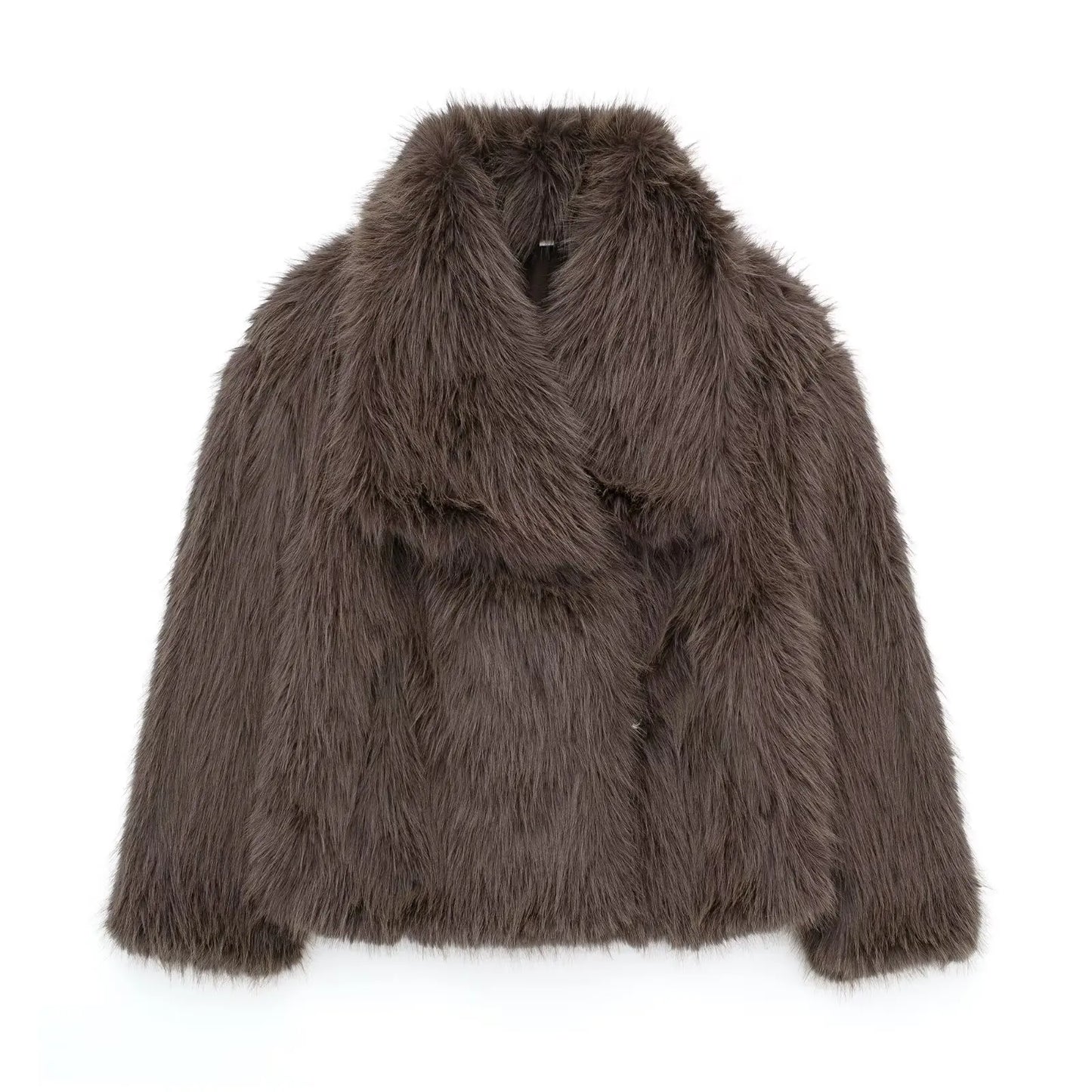 Women’s Cropped Faux Fur Jacket with Lapel Collar