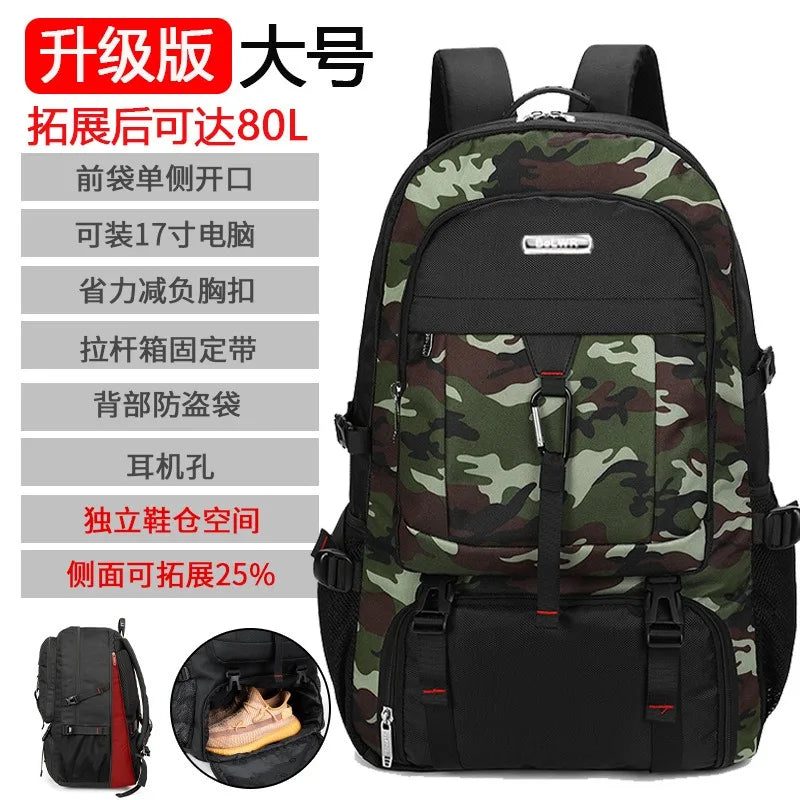 Large Waterproof Travel Backpack with Shoe Compartment - 50L/80L