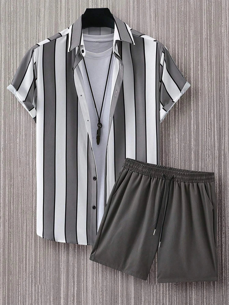 Mens Short-Sleeved Shirt And Beach Shorts Set 2024