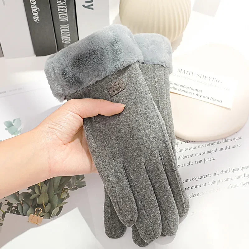 Winter Plush Touchscreen Gloves – Warm Suede Mittens for Driving & Cycling