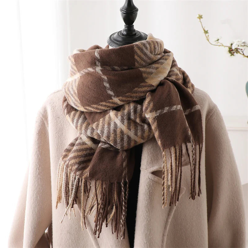 New Warm Cashmere Plaid Scarf & Shawl with Tassels