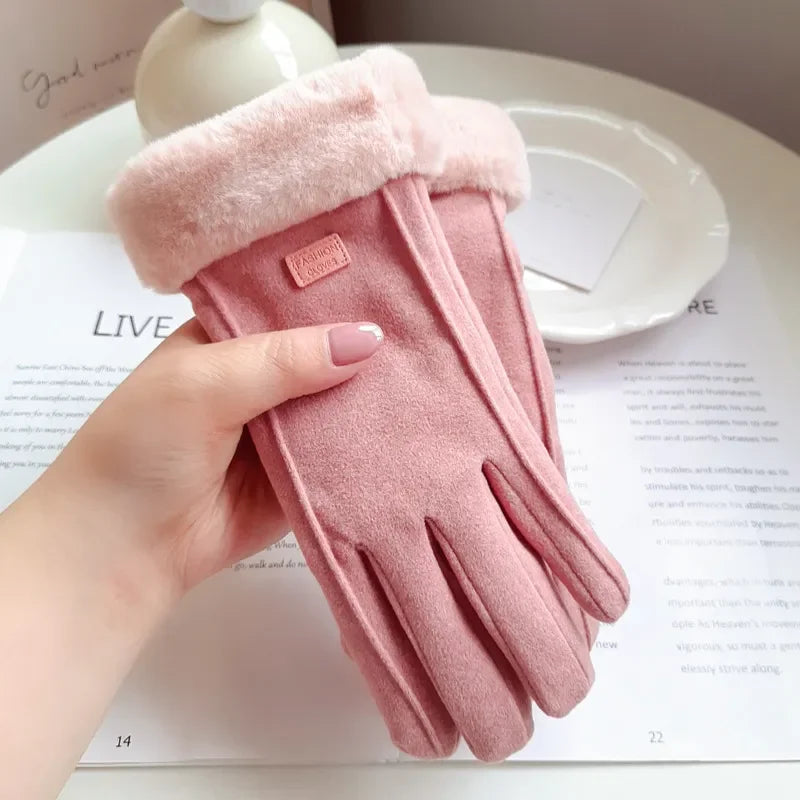 Winter Plush Touchscreen Gloves – Warm Suede Mittens for Driving & Cycling