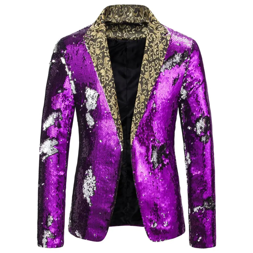 Shiny Two Tone Sequin Collar Blazer