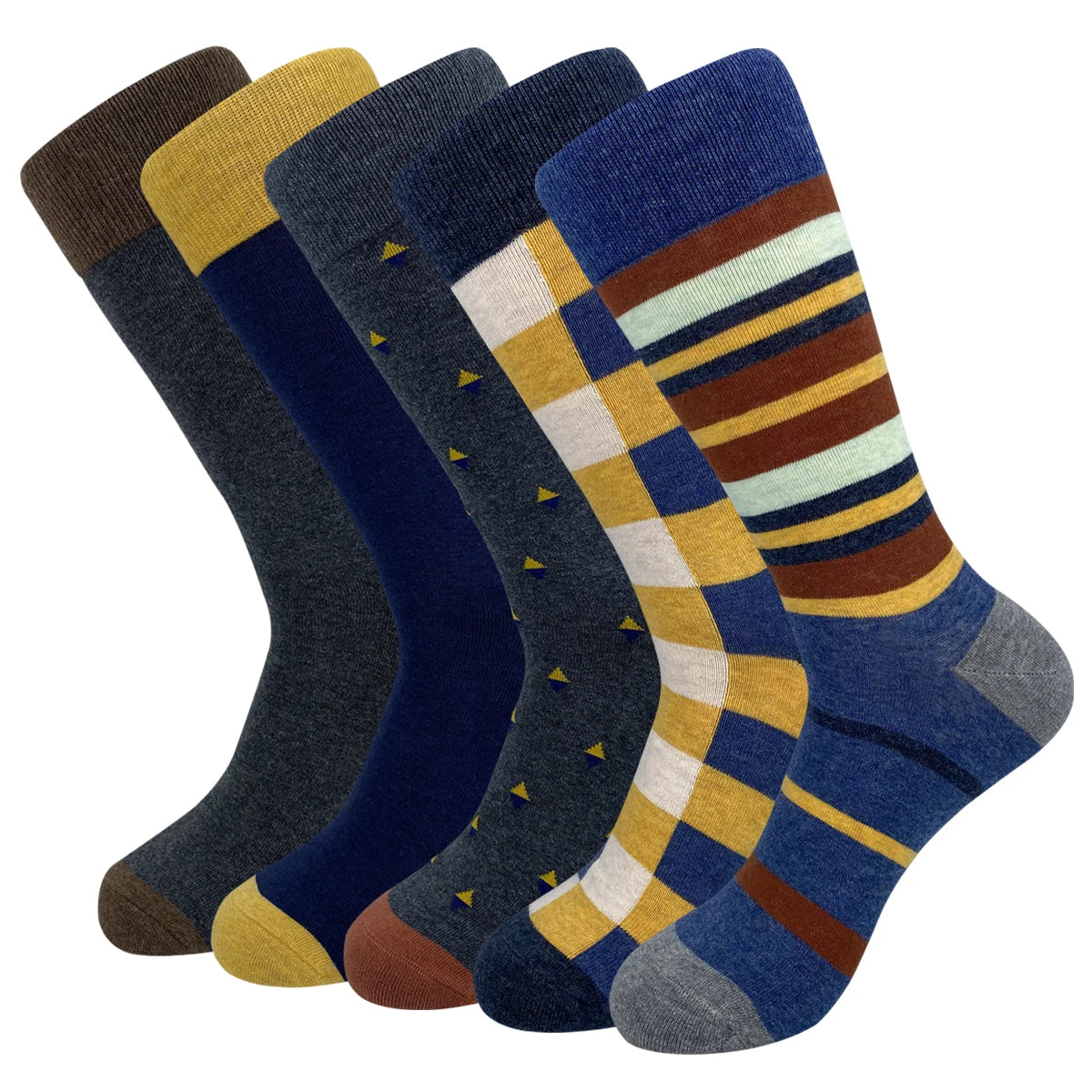 5 Pairs Men's Large Size Combed Cotton Argyle Dress Socks