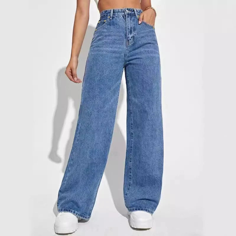 High-Waist Wide-Leg Denim Jeans